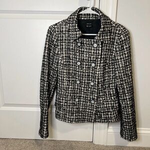 Zara Women’s Jacket Size 8 Tweed‎ Style Mid Length Double Breasted White Black